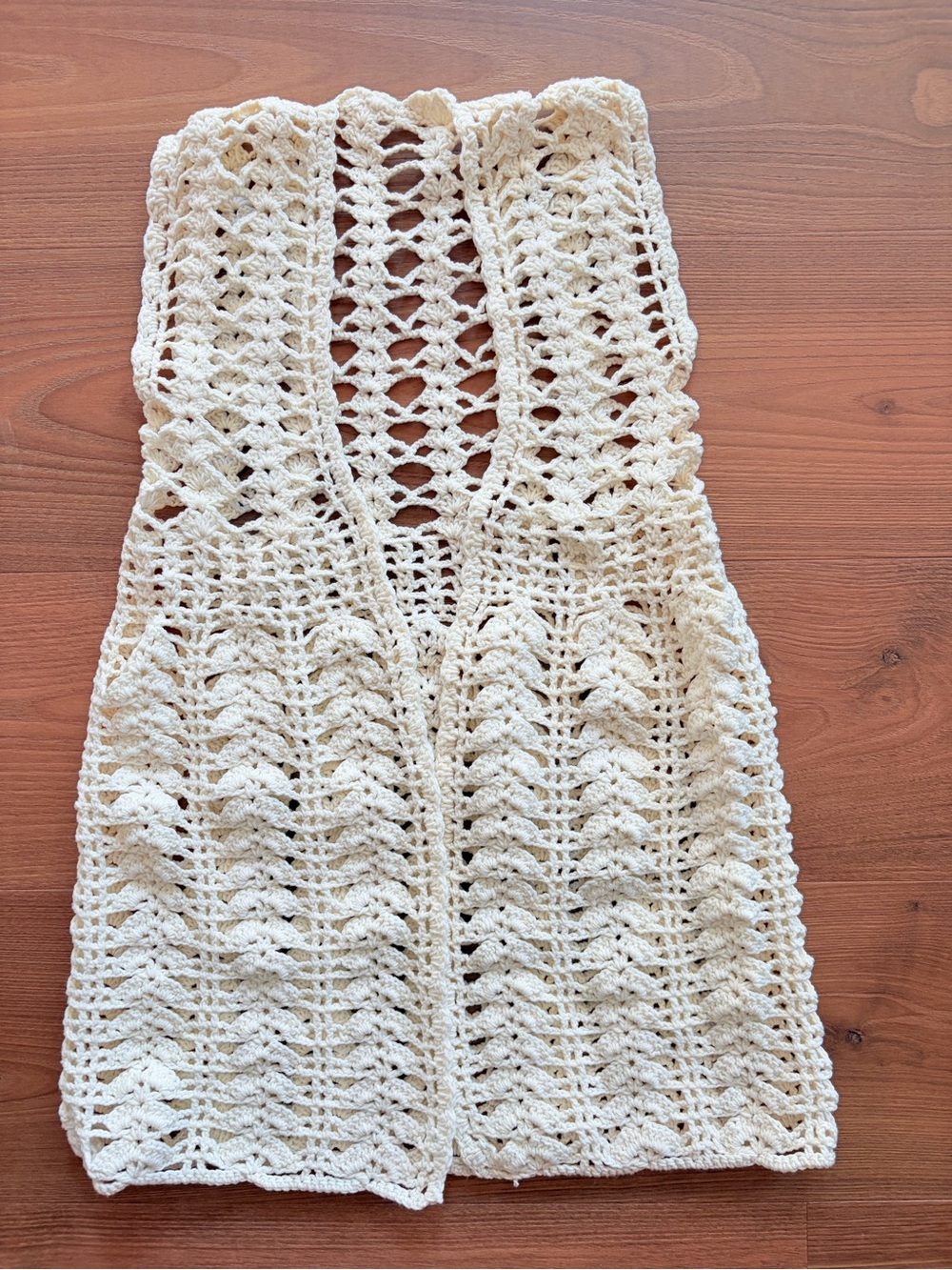 Girls' Cream Crochet Sleeveless Cardigan Vest - Lightweight Layering Style